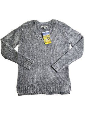 Orvis Womens Grey V-Neck Sweater S 100% Polyester Made In China